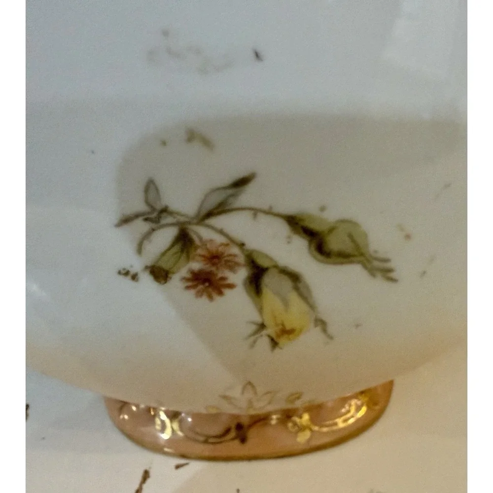 Antique Porcelain Mantel Vase Ram Head Handles Hand Painted Roses Gold Gilt